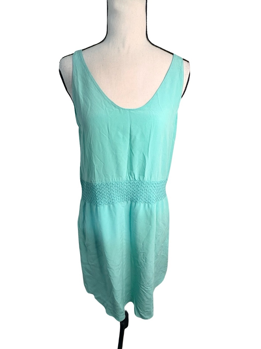 Babaton Aritzia 100% Silk Aqua Smocked Waist Sleeveless Dress S